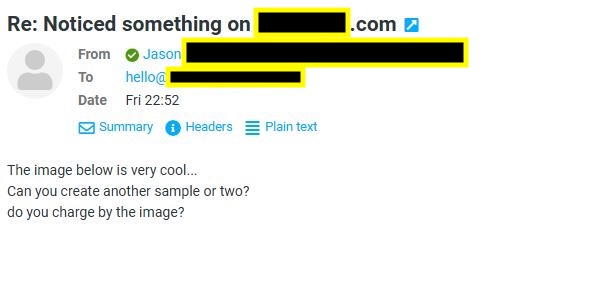 Email from a prospective client showing interest