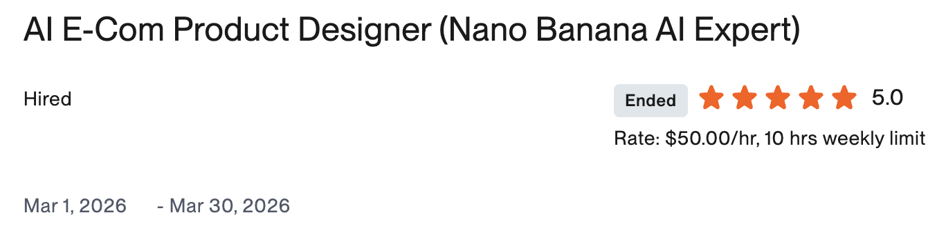 A completed ecommerce designer gig with a 5.0 review