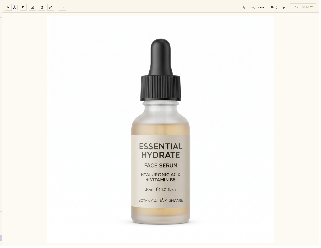 Product Prep workspace with a product photo loaded for cropping and enhancement