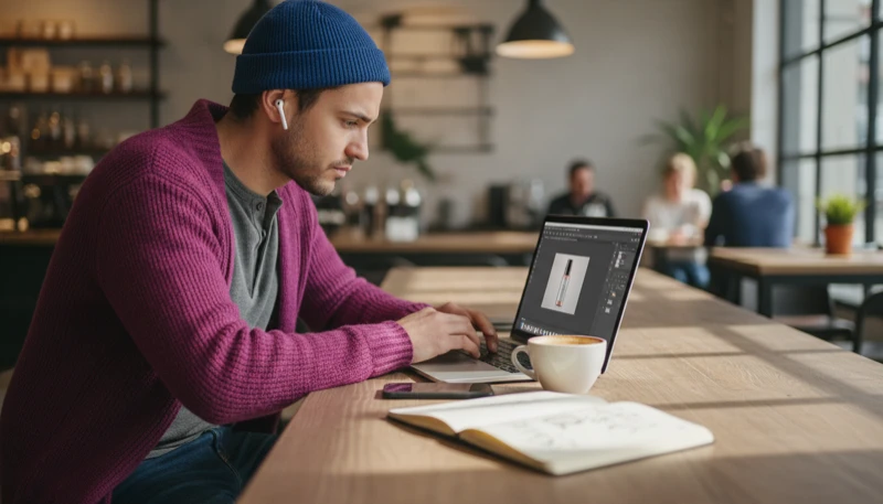 Freelancer sending a custom AI-generated product visual to a prospective client