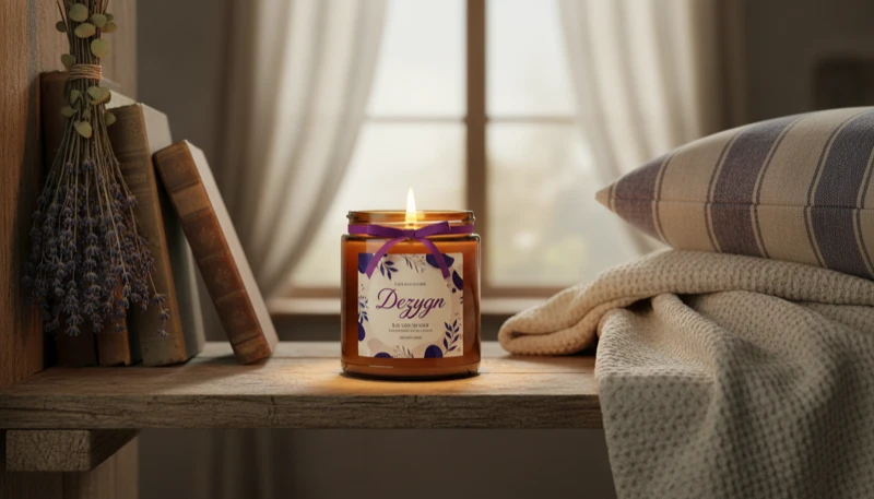 AI candle photography showing a lit candle in a warm Mediterranean-styled scene