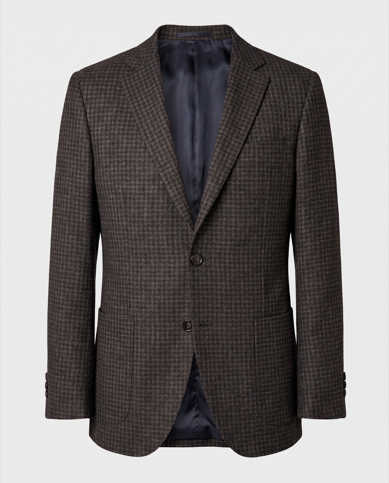 Checked wool blazer pack shot on a plain background