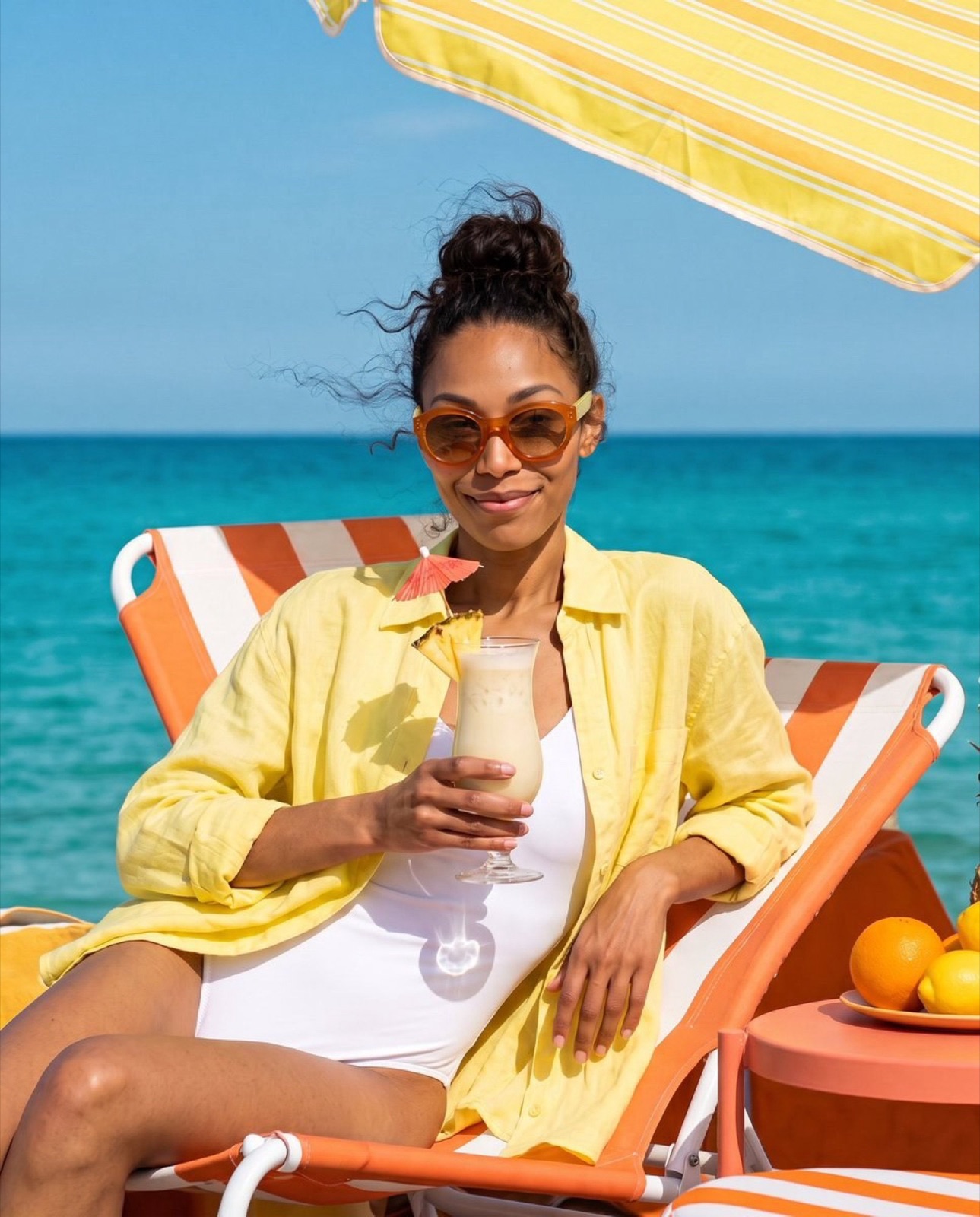 Man wearing thin gold aviator sunglasses outdoors, campaign style for a Paris eyewear house
